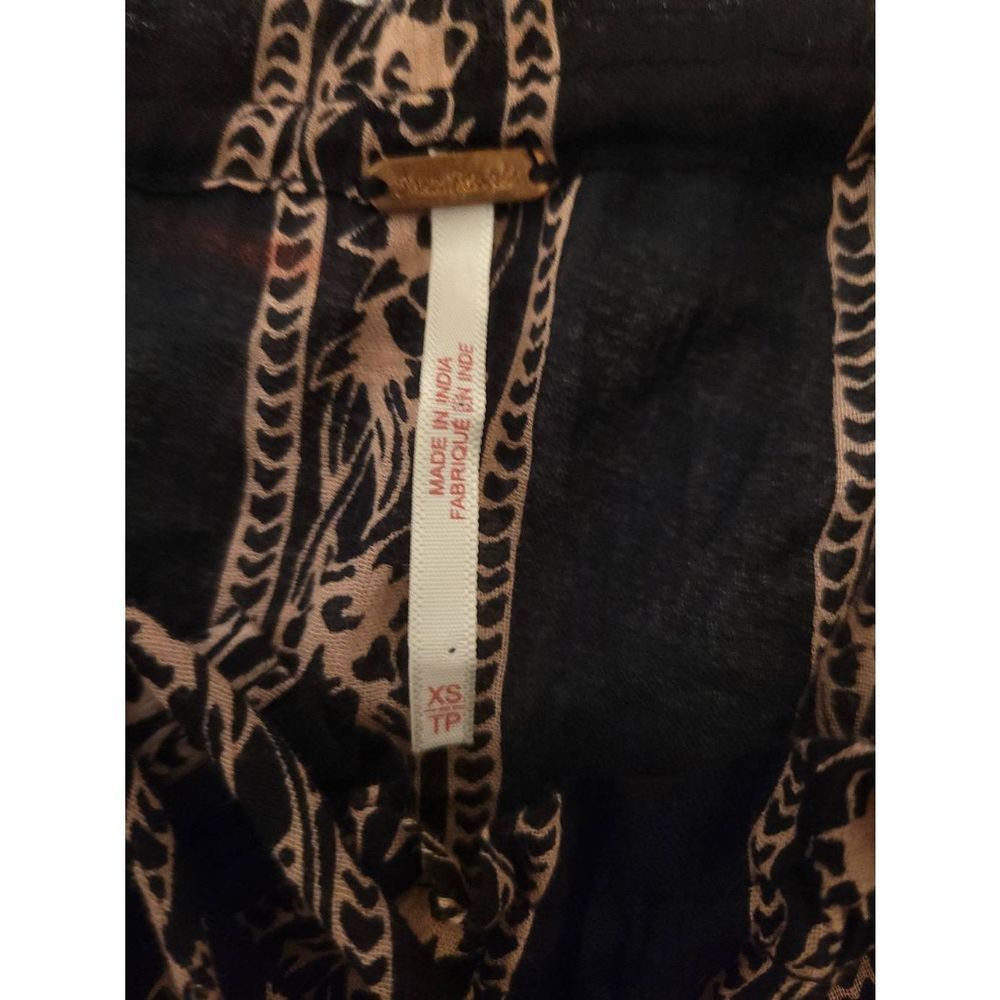 Free People Floral Peplum Blouse Ruffled Sleeves Size XS TP Black Tan - Picture 5 of 5
